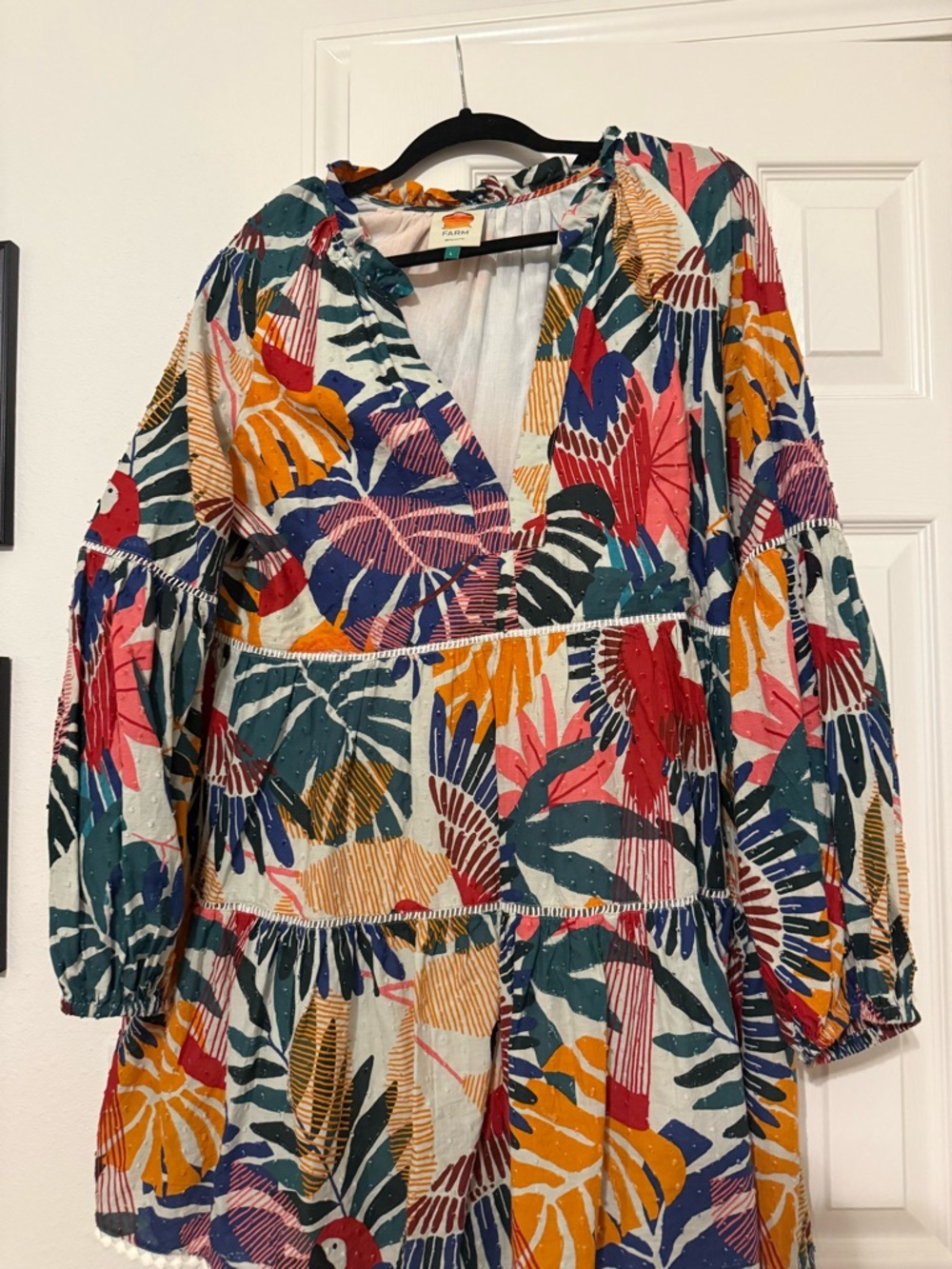 Farm Rio Tropical Print Tiered Dress Size L